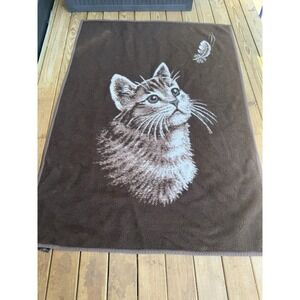 VTG Ibena International Cat Throw Blanket 100% Dolan Acrylic Reversible Brown